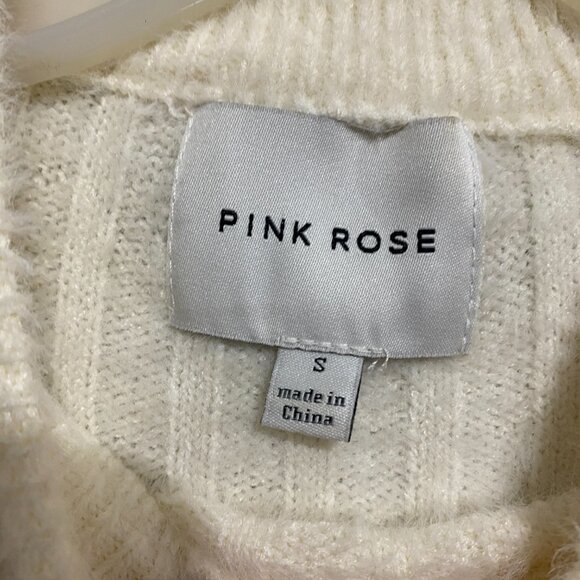 Pink Rose Cream Fuzzy Ribbed Cropped Sweater Sz S Soft Cozy Knit Top - Picture 4 of 8
